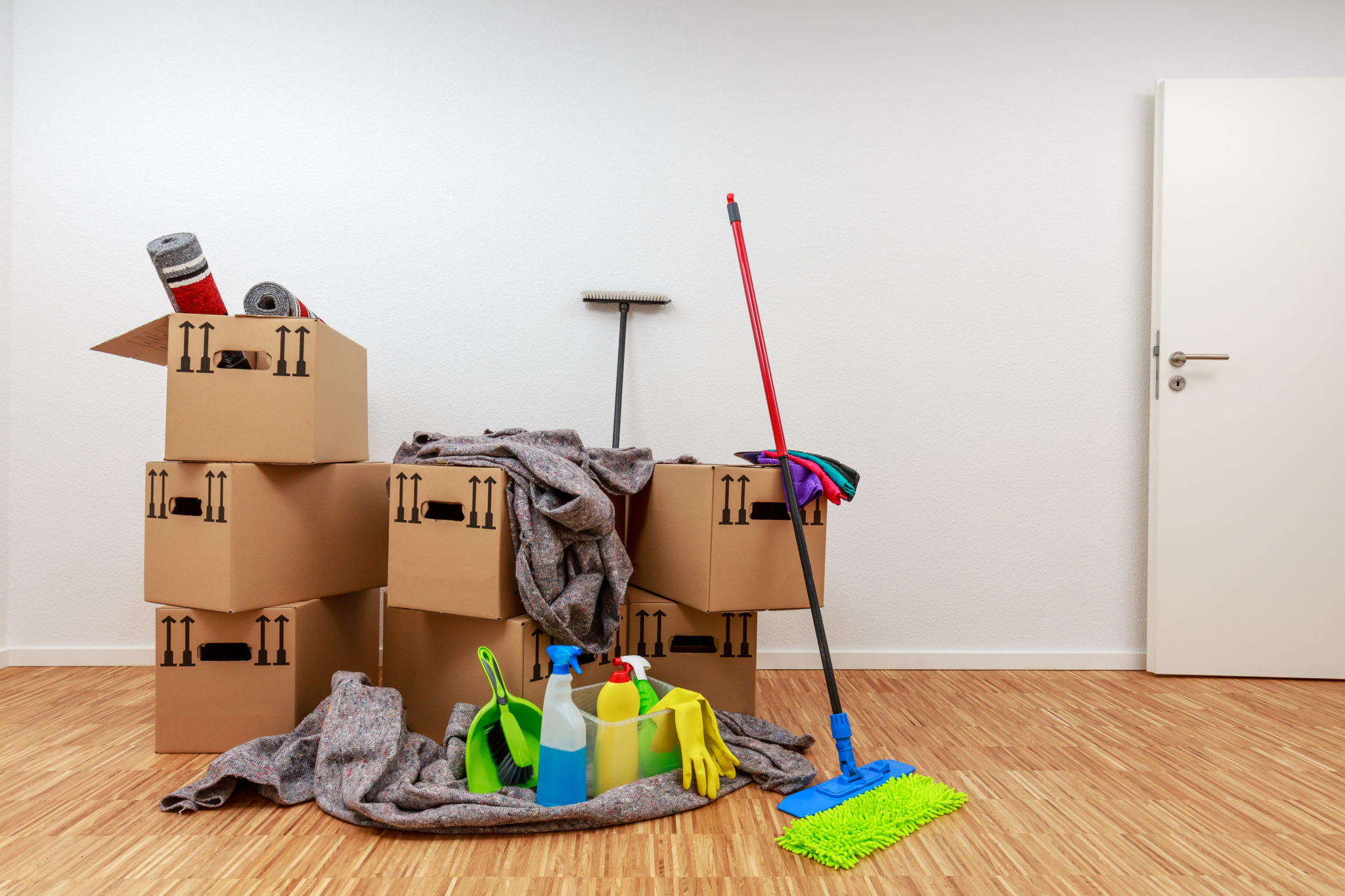 Empty room before and after Fresh 'N So Clean's move-in/move-out cleaning services, showing transformation from cluttered to spotless